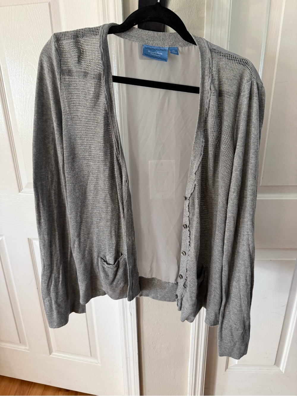 Vera Wang Light Gray Open-Front Knit Cardigan